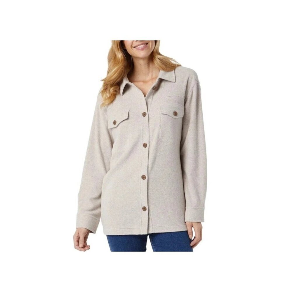 NWT 32 Degrees Women's M Beige Fleece Button-Down Shirt Jacket J2034